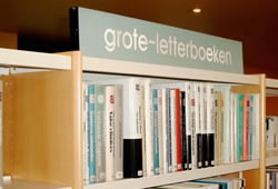 Bibliotheekkast met grote-letterboeken.